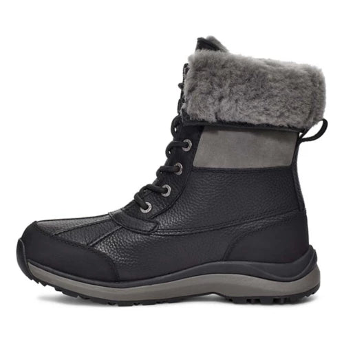 Medial side of Women's Ugg Adirondack Boot III Waterproof leather in black and grey. Lace closure