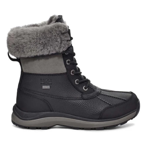 Lateral side of Women's Ugg Adirondack Boot III Waterproof leather in black and grey. Lace closure