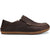 Lateral side of the Dark Wood leather Men's Olukai Moloa Slipper with shearling inside