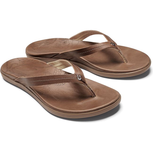 Pair of Women's Olukai Honu Flip Flops in dark Tan 