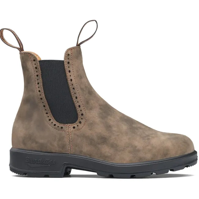 Lateral side of Blundstone Originals 1351 Women's High Top Chelsea Boot in rustic brown leather