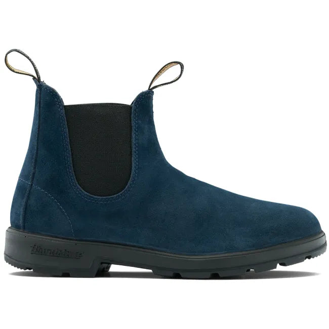 Lateral side of Waterproof Blundstone Unisex Originals 2503 Chelsea Boot in navy blue suede