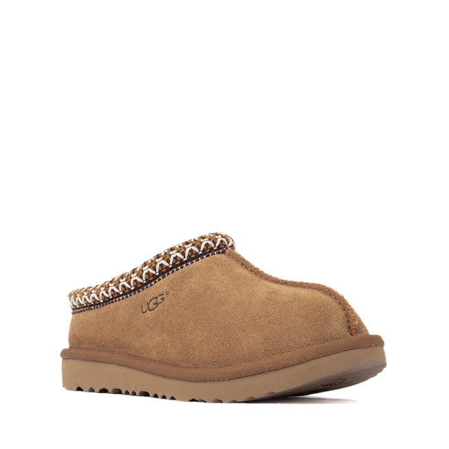 Angled side of UGG Kid&#39;s Tasman II Slipper in Chestnut