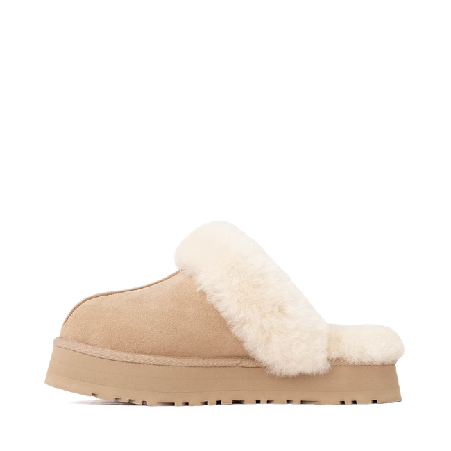 Medial side of UGG Women's Disquette Slipper in Sand Beige