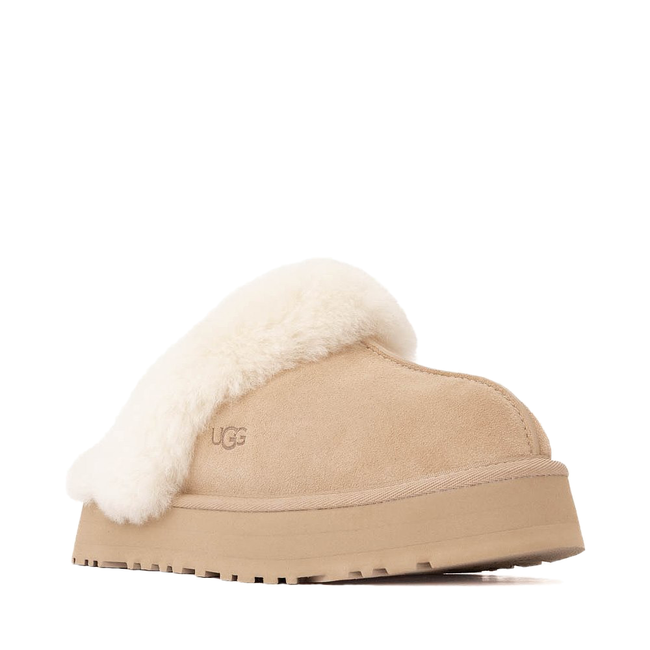 Front Side of UGG Women's Disquette Slipper in Sand Beige