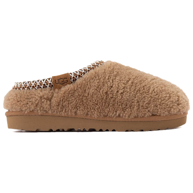 Side of UGG Kid&#39;s Maxi Curly Tasman Slipper in Chestnut Brown