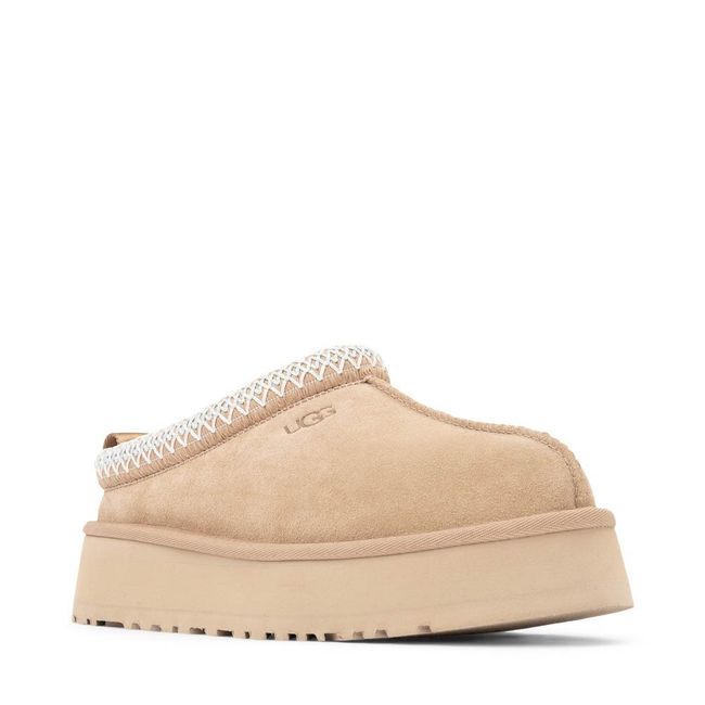 Front angled view of UGG Women&#39;s Tazz II Clog in Sand Beige