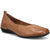 Front angled view of Women's Taos Flat Chit Chat in caramel brown leather