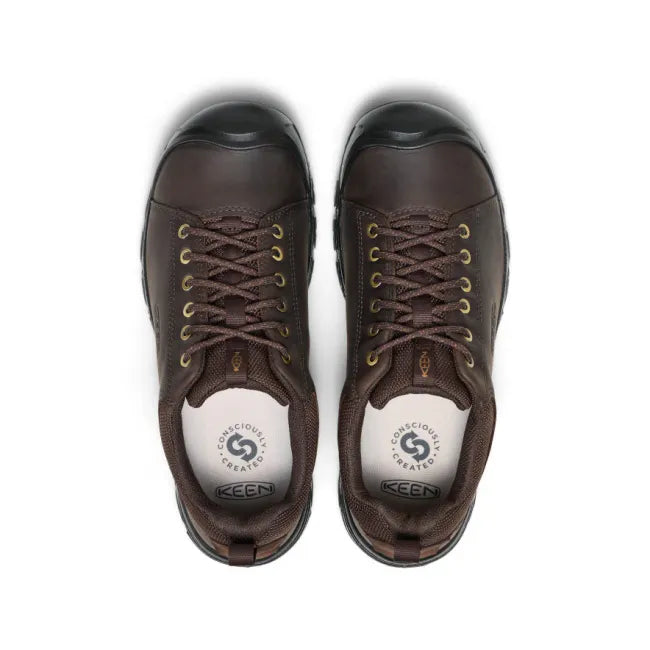 Lace up upper of Men's KEEN Targhee IV Oxford Shoe in Dark Brown Java Black