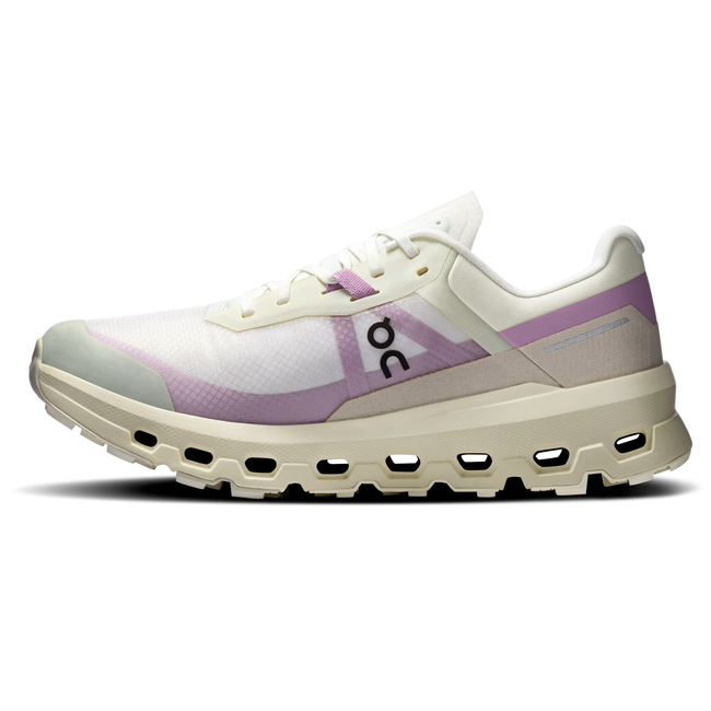 Medial side of On Running Women's Cloudvista 2 Trail Running Shoe in Ivory and Purple