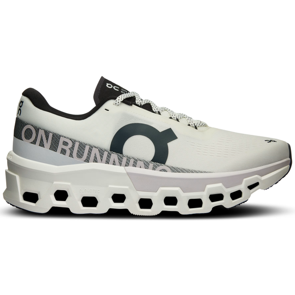 Side of On Running Men's Cloudmonster 2 Running Shoe in Undyed White