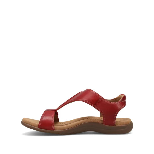 Medial side of Women's Taos The Show Sandal in red leather with velcro straps