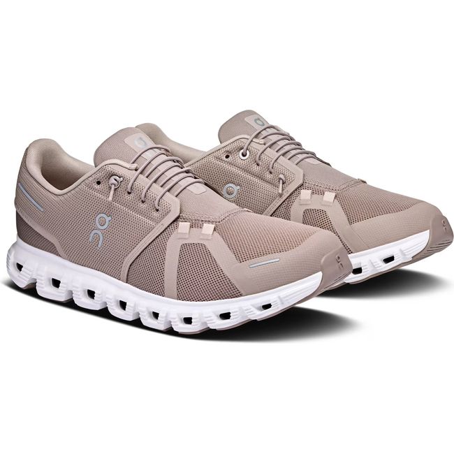 Pair of Men's On Running Cloud 6 Running Shoes in Fog White with slip on speed lacing