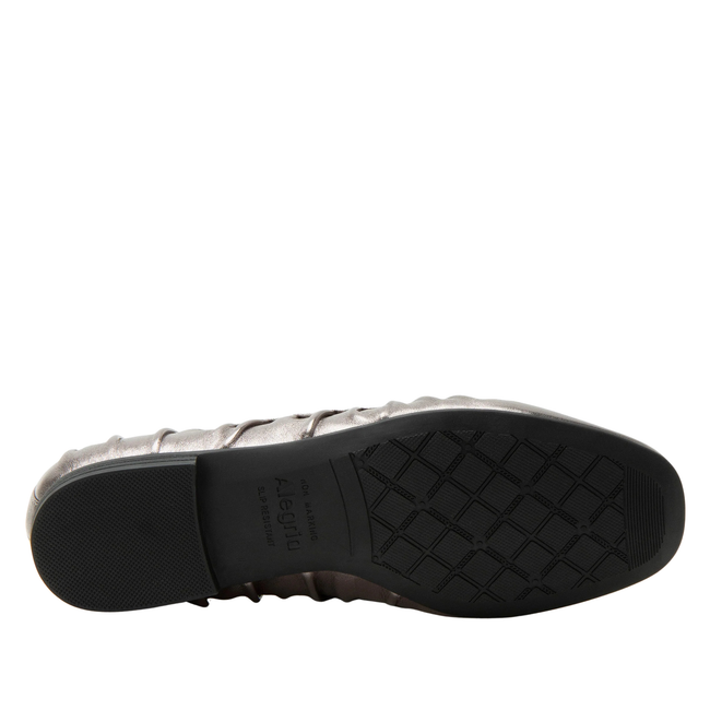 Black sole of Alegria Women's Beka Flat in Pewter Silver