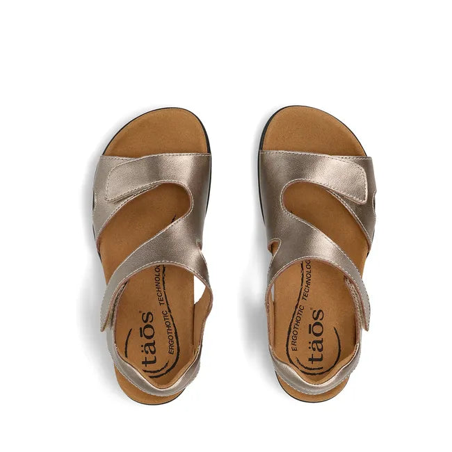 Upper of Women's Taos Serene Sandals in Champagne leather with velcro straps