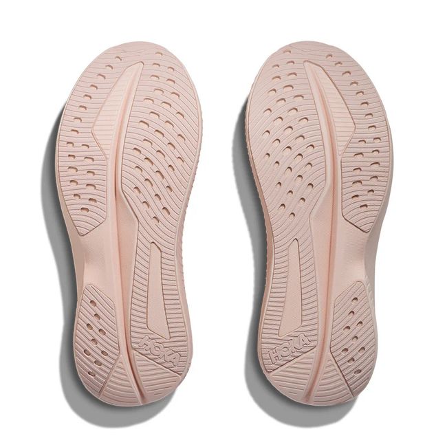 Soles of Hoka Women's Mach 6 running Shoe in Rose Latte Pink