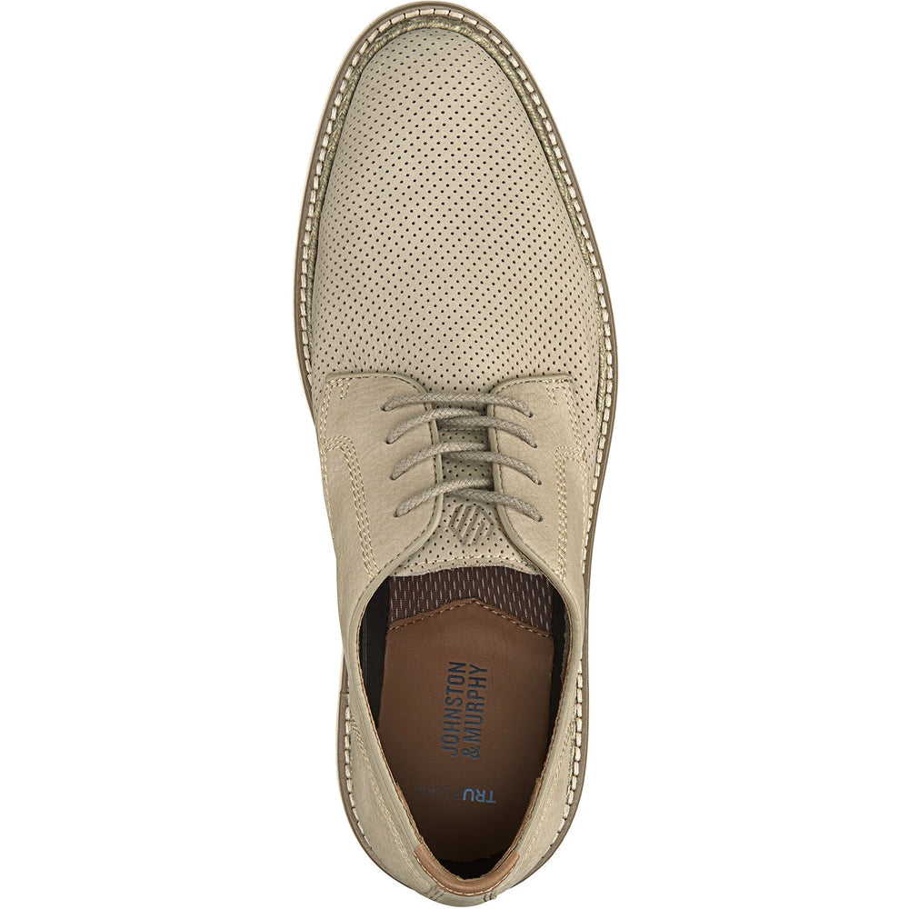 Top of Johnston & Murphy Men's Upton Perfed Plain Toe Dress Shoe in Taupe Nubuck