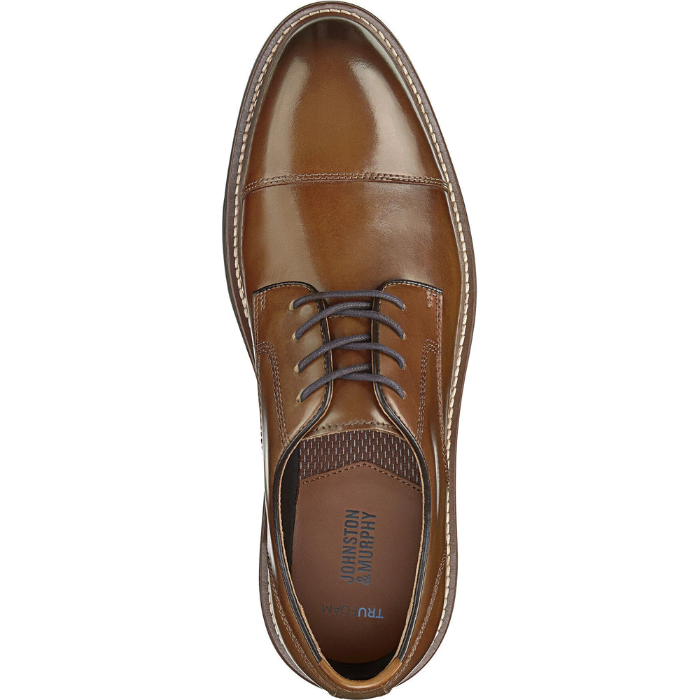 Top of Johnston & Murphy Men's Upton Cap Toe Dress Shoe in Tan Full Grain