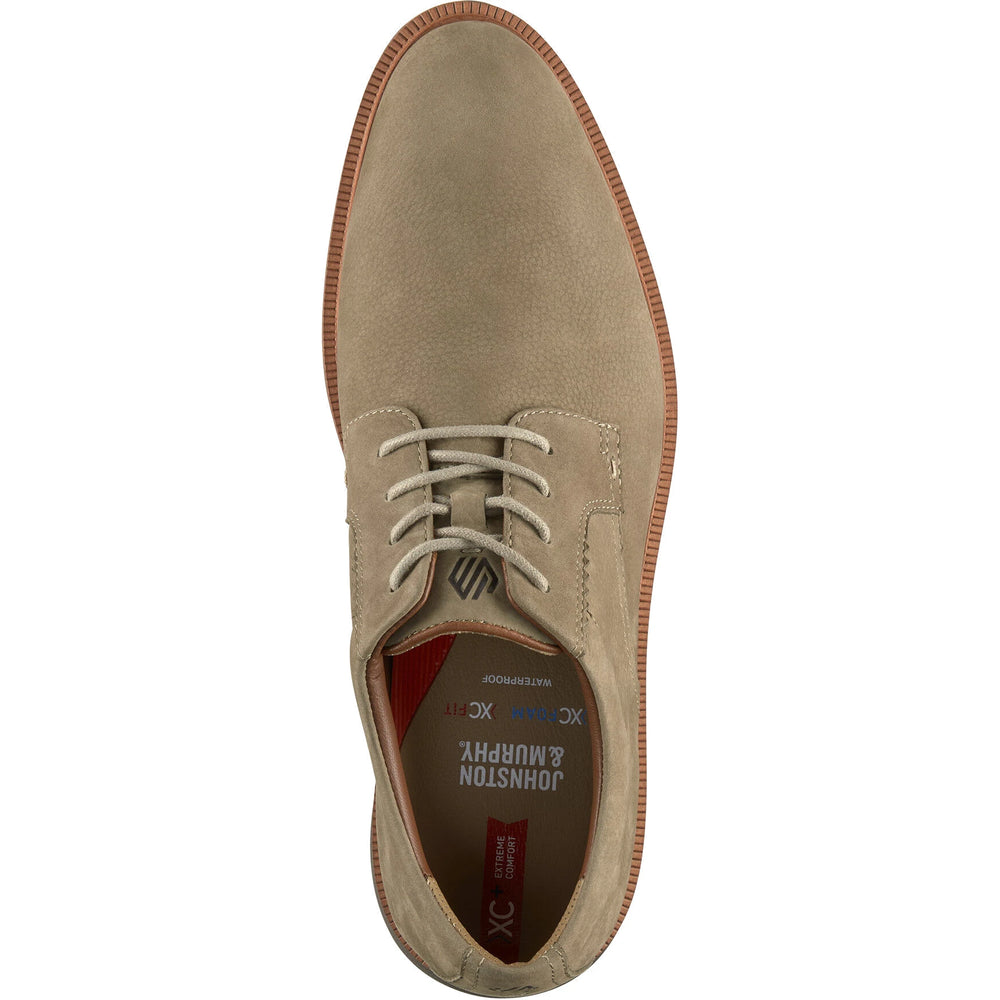 Top of Johnston & Murphy Men's XC+ Parker Plain Toe Waterproof Dress Shoe in Taupe Waterproof Nubuck