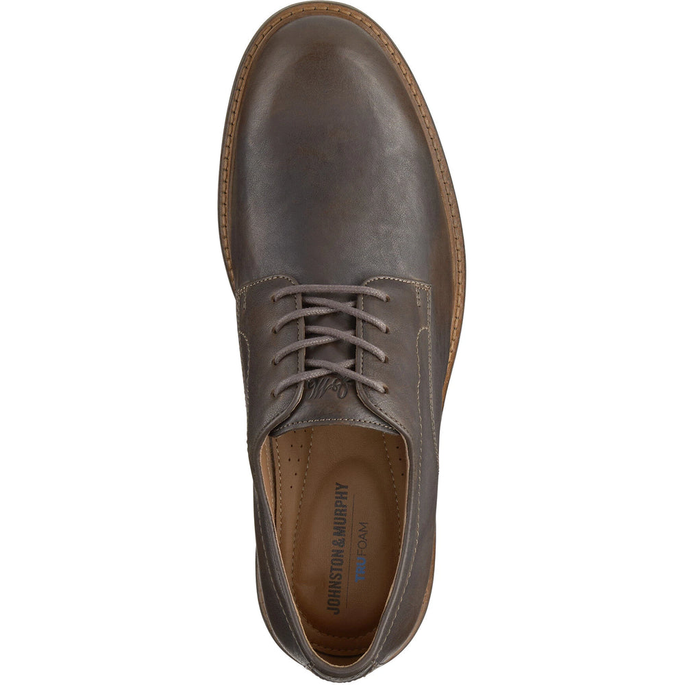 Top of Johnston & Murphy Men's Ripley Plain Toe Dress Shoe in Dark Brown Bomber Leather