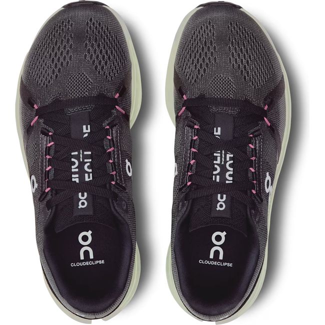 Top down view of Women's On Running Cloudeclipse Running Shoes in Gray Rock and Lima Green