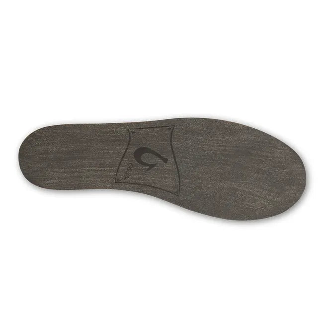 Sole of a tan nubuck Women's Olukai Nohea Slipper with smooth dark brown tread