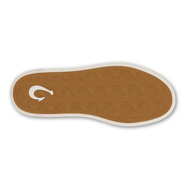 Sole of Tapa White Sand Women's Olukai Pehuea Li Shoe with white sole and tan tread