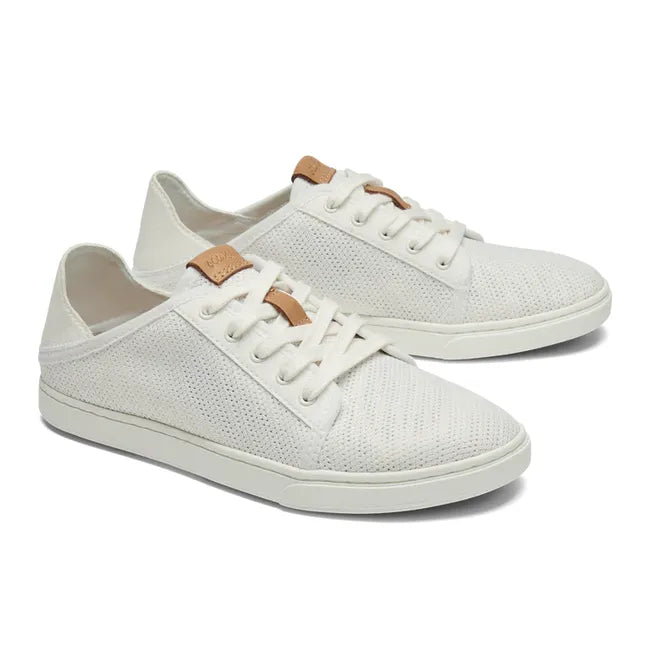 Pair of White Women's Olukai Pehuea Li Shoe with white sole