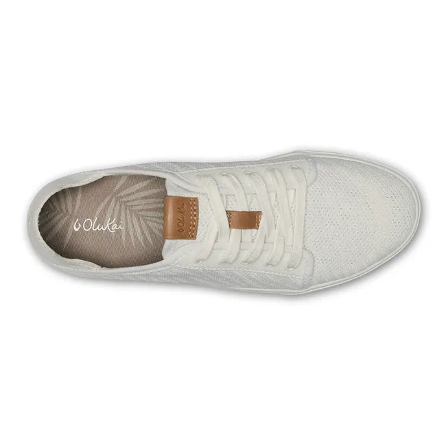 Top down view of White Women's Olukai Pehuea Li Shoe with white sole