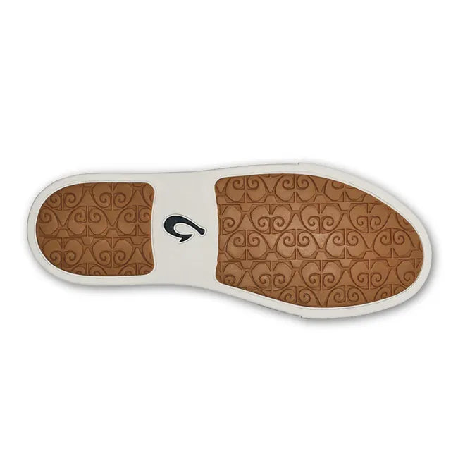 Sole of White Women's Olukai Pehuea Li Shoe with white sole and tan tread