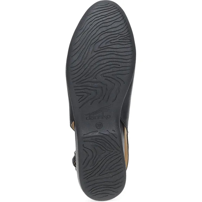 Sole of Women's Dansko Lea Flat in black leather upper and black tread