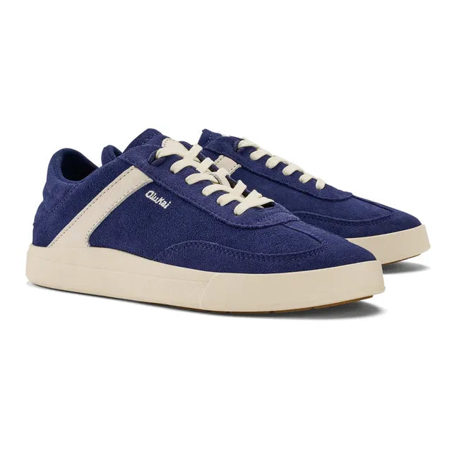 Pair of Women's Olukai Haupu Sneaker in navy blue suede