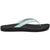 Lateral view of Women's Olukai Puawe Flip Flop with a sea glass green colored upper and black sole.