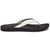 Lateral view of Women's Olukai Puawe Flip Flop with white upper and black sole.