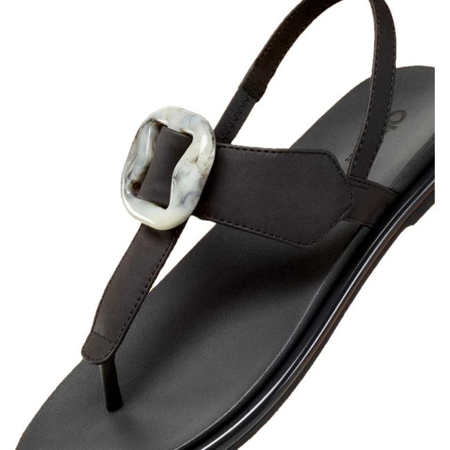 Close up of Women's Olukai La'i T-Bar Sandal in Lava Rock Black with backstrap