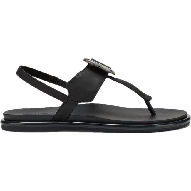 Lateral side of Women's Olukai La'i T-Bar Sandal in Lava Rock Black with backstrap