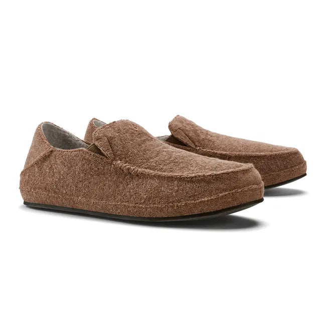 Pair of a Tan Women's Olukai Nohea Hulu Slipper with fleece material