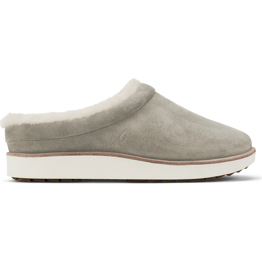 Side of Olukai Women's Mani Slipper in Taupe Grey/Golden Sand