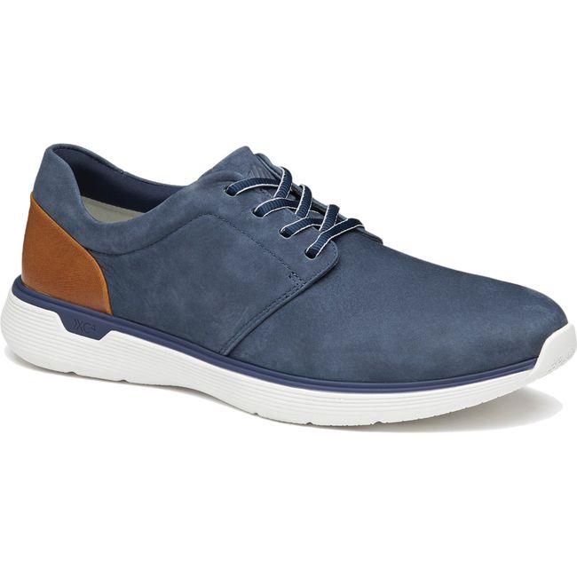 Front angled view of Men's Johnston & Murphy XC4 Prentiss 2 Plain Toe Waterproof Shoe in navy nubuck
