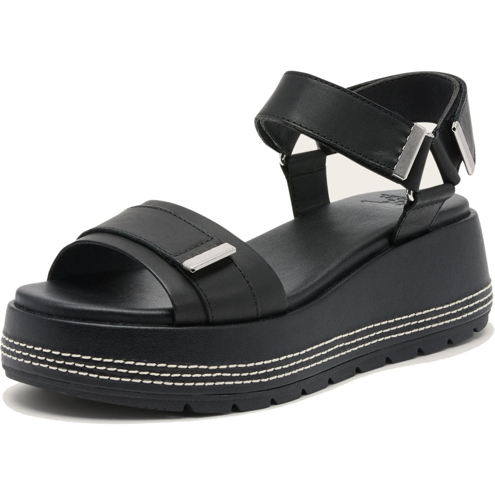 Sorel Women's Sunpeak Platform Y-Strap Sandal in Black/Black, front three-quarter view