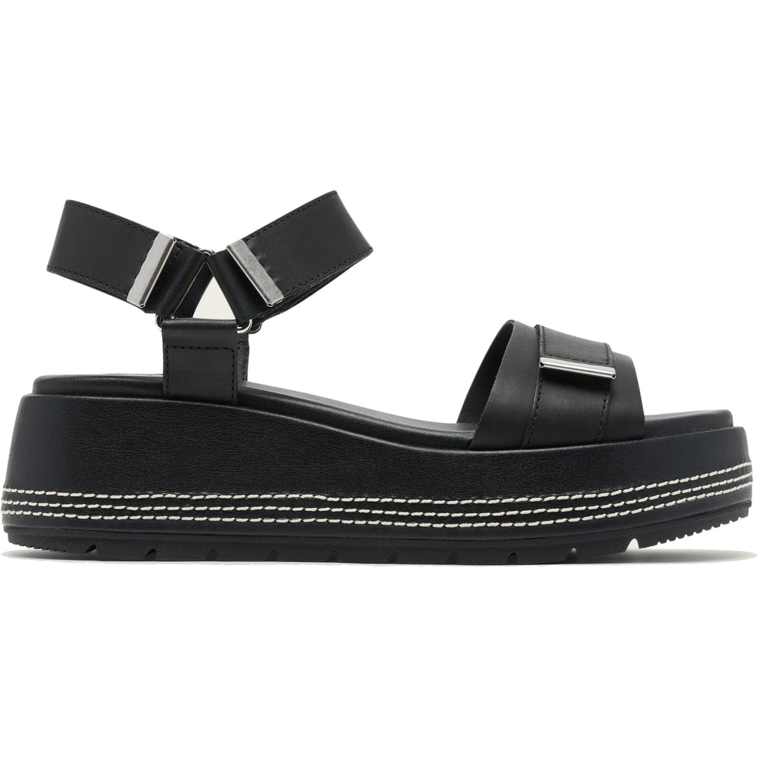 Sorel Women's Sunpeak Platform Y-Strap Sandal in Black/Black, lateral side view