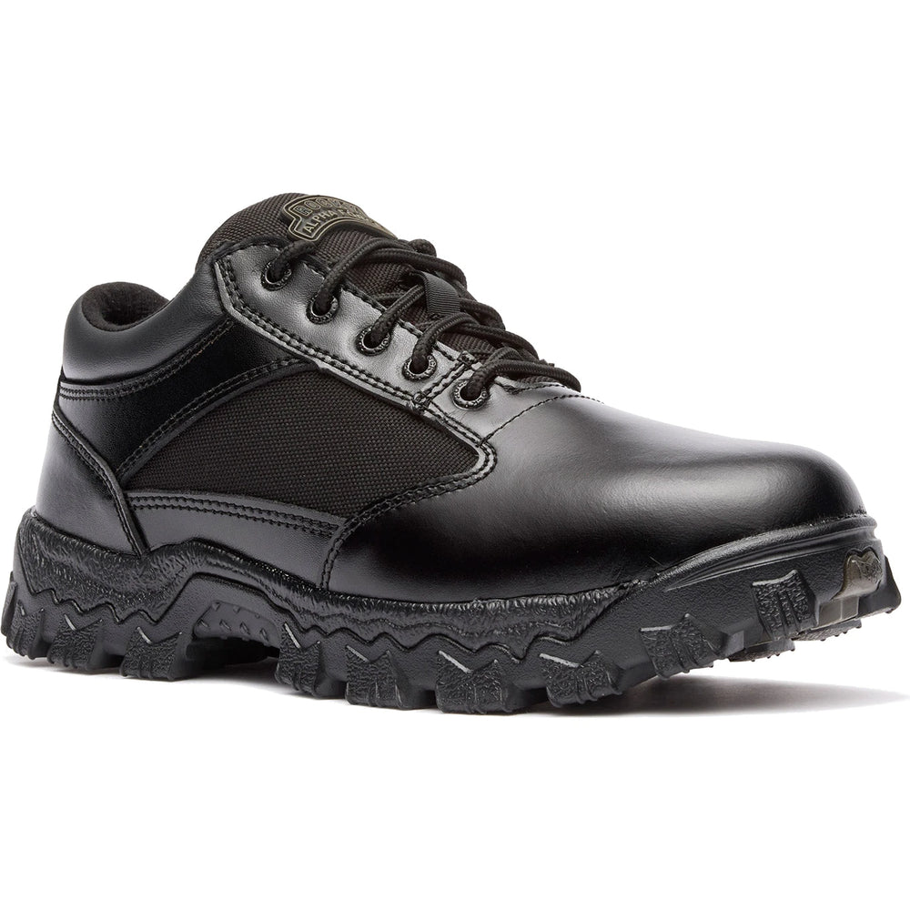 Front angled view of Rocky Men's AlphaForce Waterproof Oxford in Black