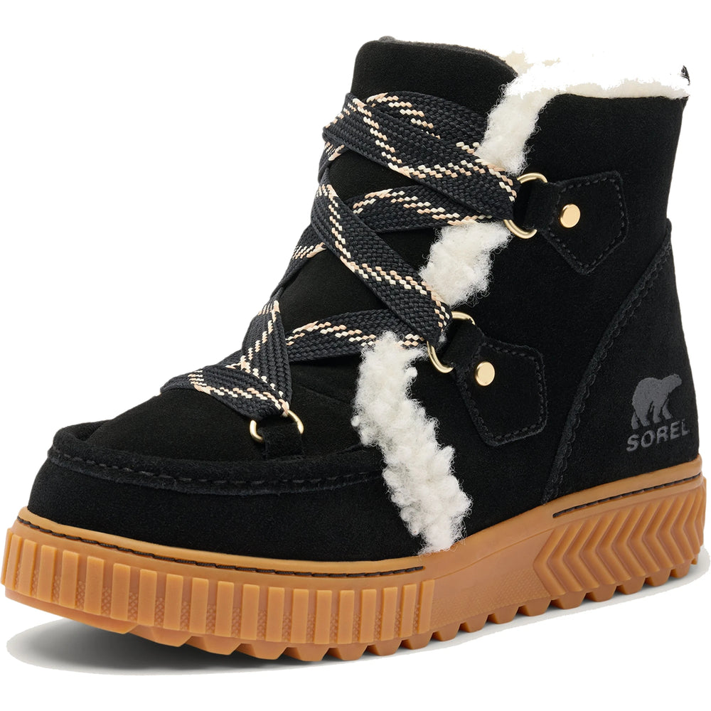 Sorel Women's Ona Ave Alpine Plus Waterproof Winter Boot in Black/Gum, front three-quarter view