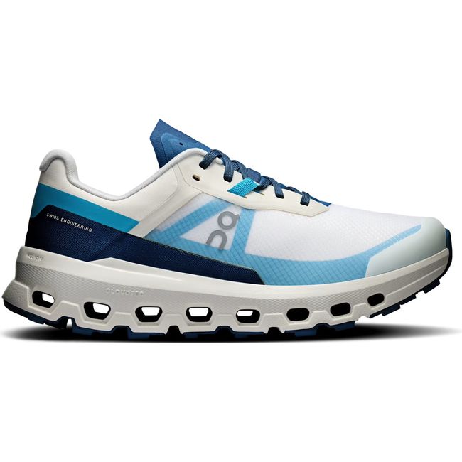 Lateral side of Women's On Running Cloudvista 2 Trail Running Shoe in Cream Horizon Blue