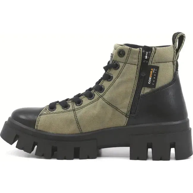 Medial side of Women's Bussola Callidor Waterproof Boot in Mermaid Cordura green with side zipper