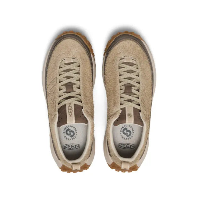 Lace up upper of Women’s KEEN KS Mino Sneaker in Safari Tan Birch Beige