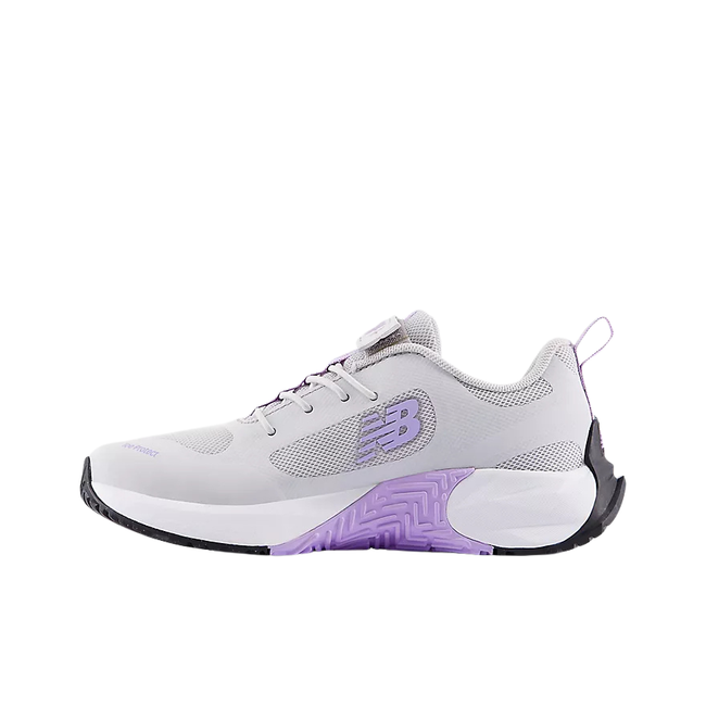 Medial side of New Balance Kids' FuelCell Play Bungee with Top Strap in Lilac Glo