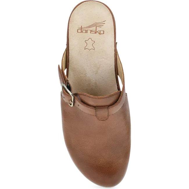 Dansko Leandra clog in brown leather, top view
