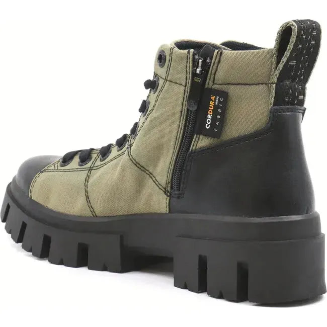 Angled medial side of Womens Bussola Callidor Waterproof Boot in Mermaid Cordura with side zipper