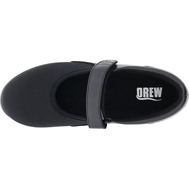 Top down view of Womens Drew Mary Jane Bloom II Shoe in Black Leather and mesh with velcro strap